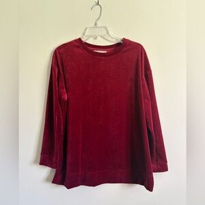 Woman Within Red Velvet Top Womens 14/16 (M) Velour Pullover Long Sleeve Relaxed